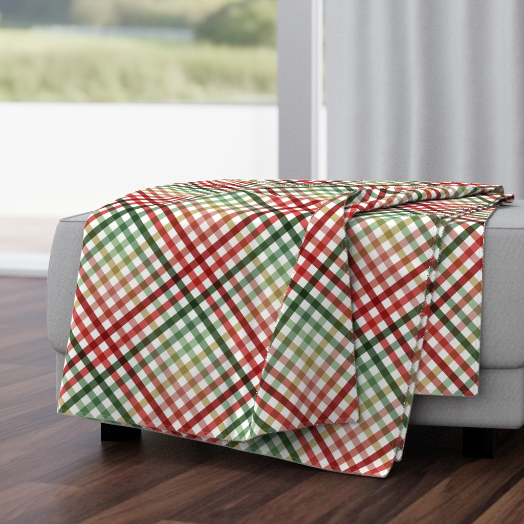 Diagonal Tartan Plaid Check Festive Christmas Holiday Crossweave Stripes — throw-blanket