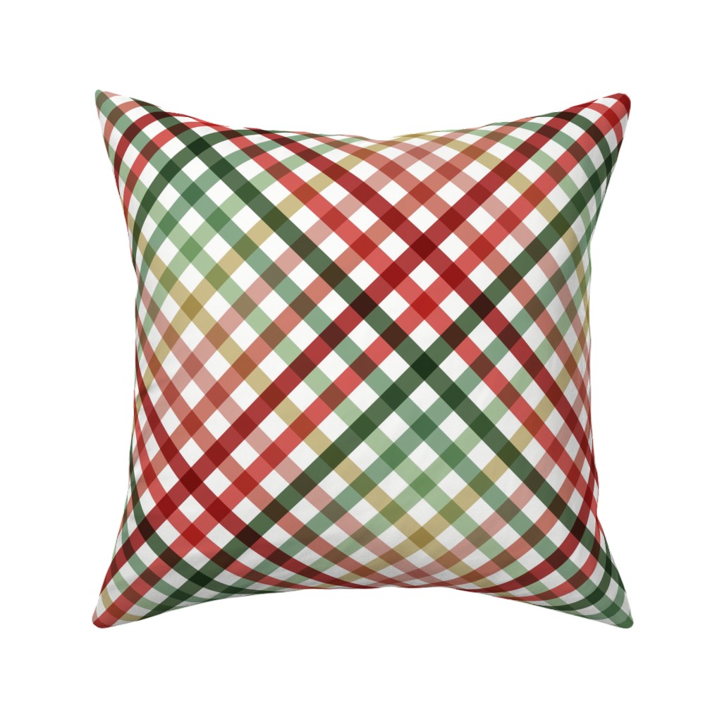 Diagonal Tartan Plaid Check Festive Christmas Holiday Crossweave Stripes — throw-pillow