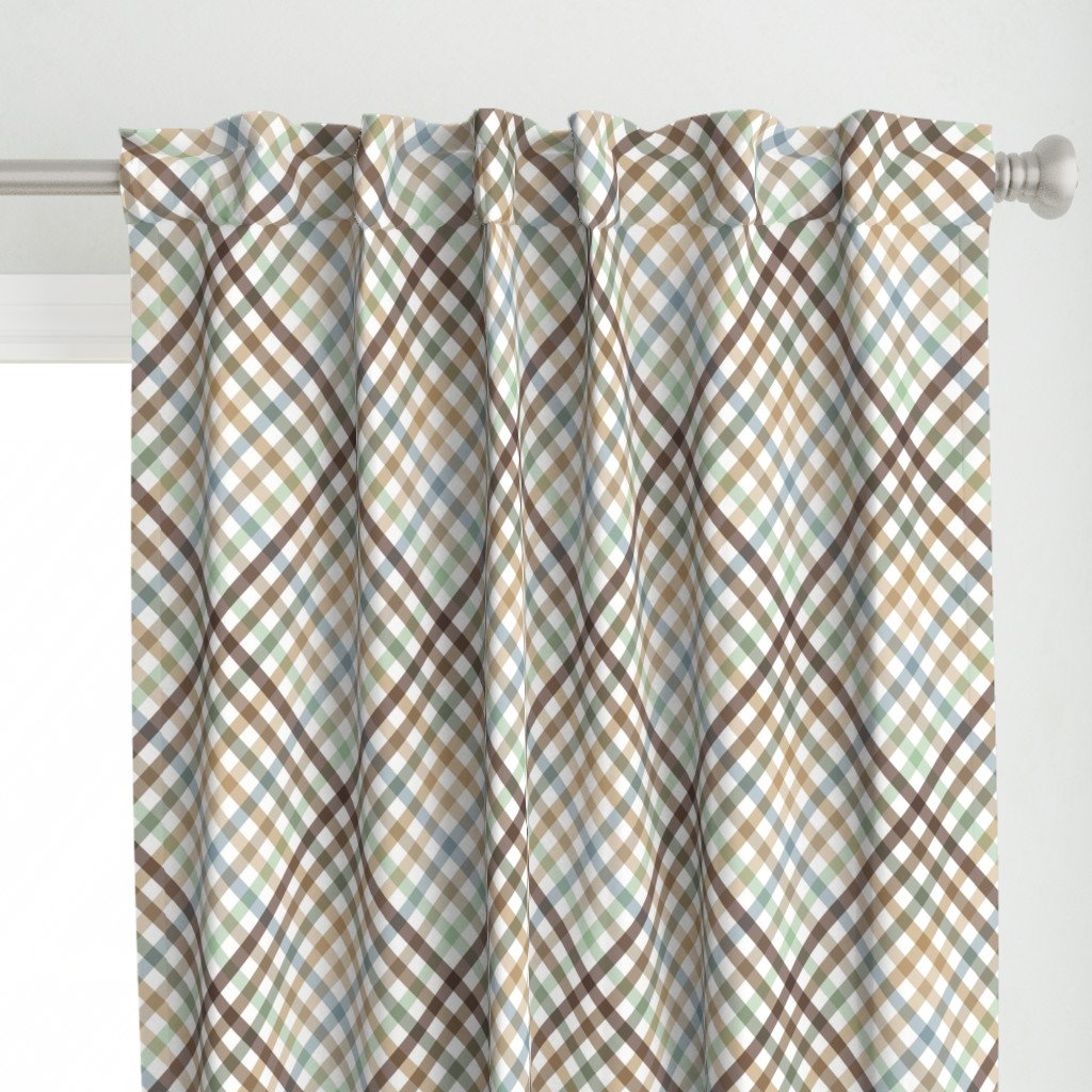 Diagonal Tartan Plaid Check Earth Tone Crossweave Stripes & Lines in Sage — curtains
