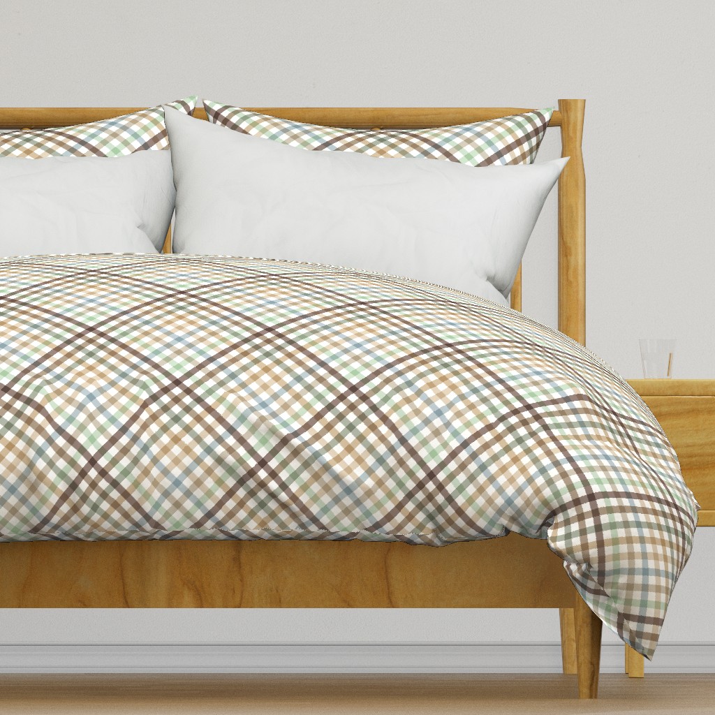 Diagonal Tartan Plaid Check Earth Tone Crossweave Stripes & Lines in Sage — duvet-cover