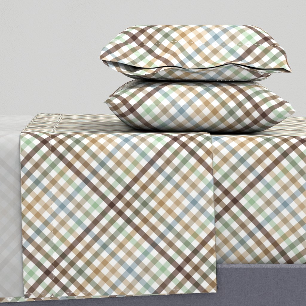 Diagonal Tartan Plaid Check Earth Tone Crossweave Stripes & Lines in Sage — sheet-set