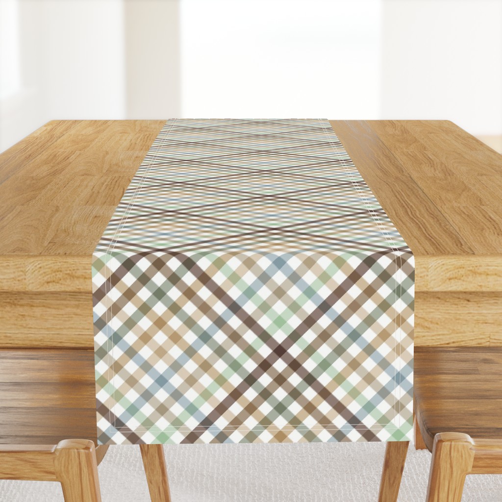Diagonal Tartan Plaid Check Earth Tone Crossweave Stripes & Lines in Sage — table-runner