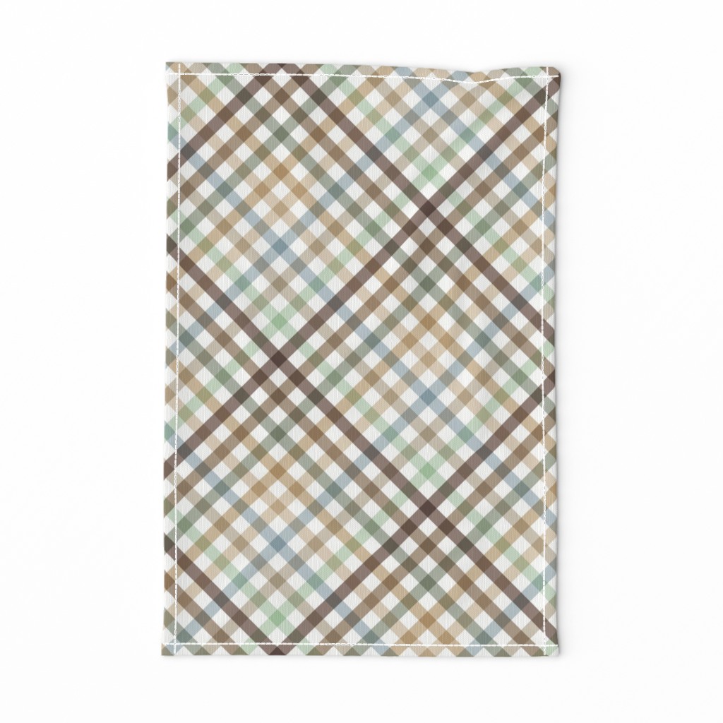 Diagonal Tartan Plaid Check Earth Tone Crossweave Stripes & Lines in Sage — tea-towel