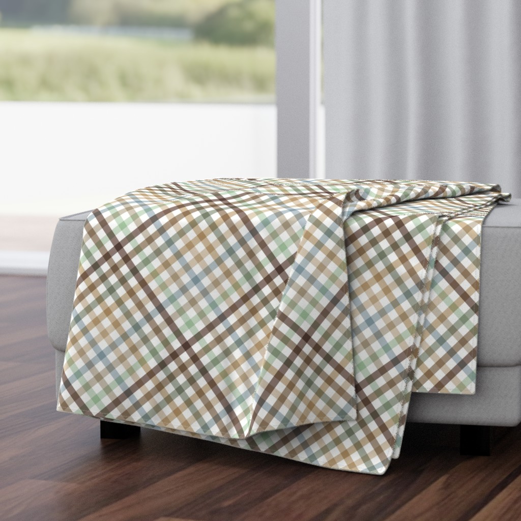 Diagonal Tartan Plaid Check Earth Tone Crossweave Stripes & Lines in Sage — throw-blanket