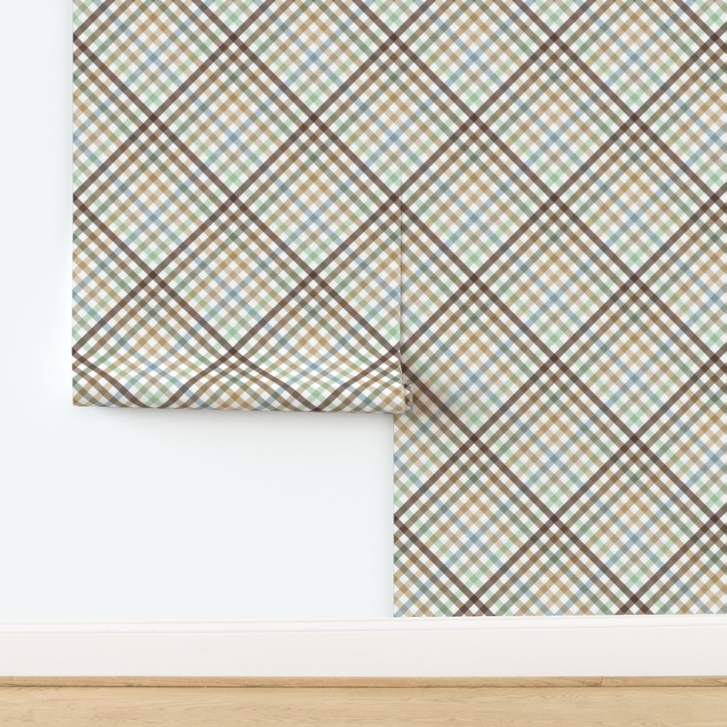 Diagonal Tartan Plaid Check Earth Tone Crossweave Stripes & Lines in Sage — wallpaper