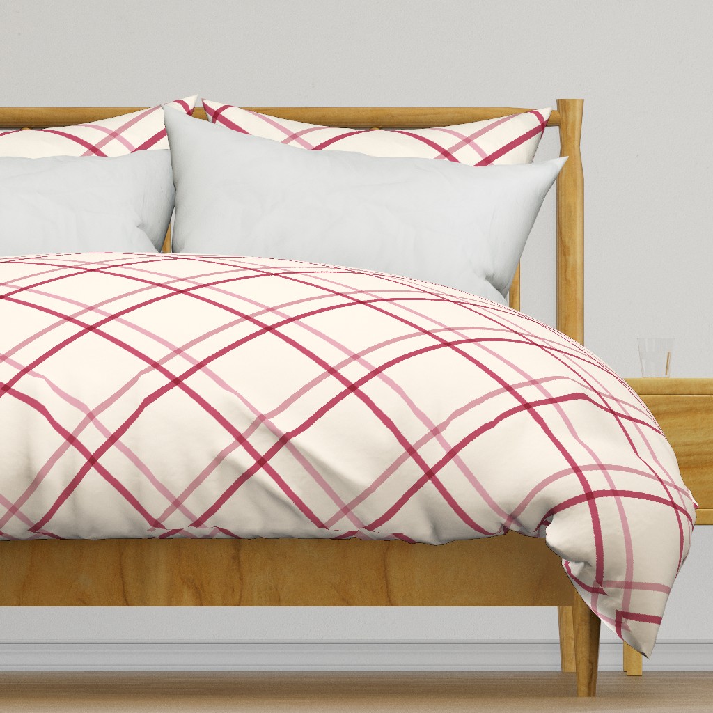Diagonal Crisscross Stripes Modern Minimalist Bias Lines & Checks in Pink — duvet-cover