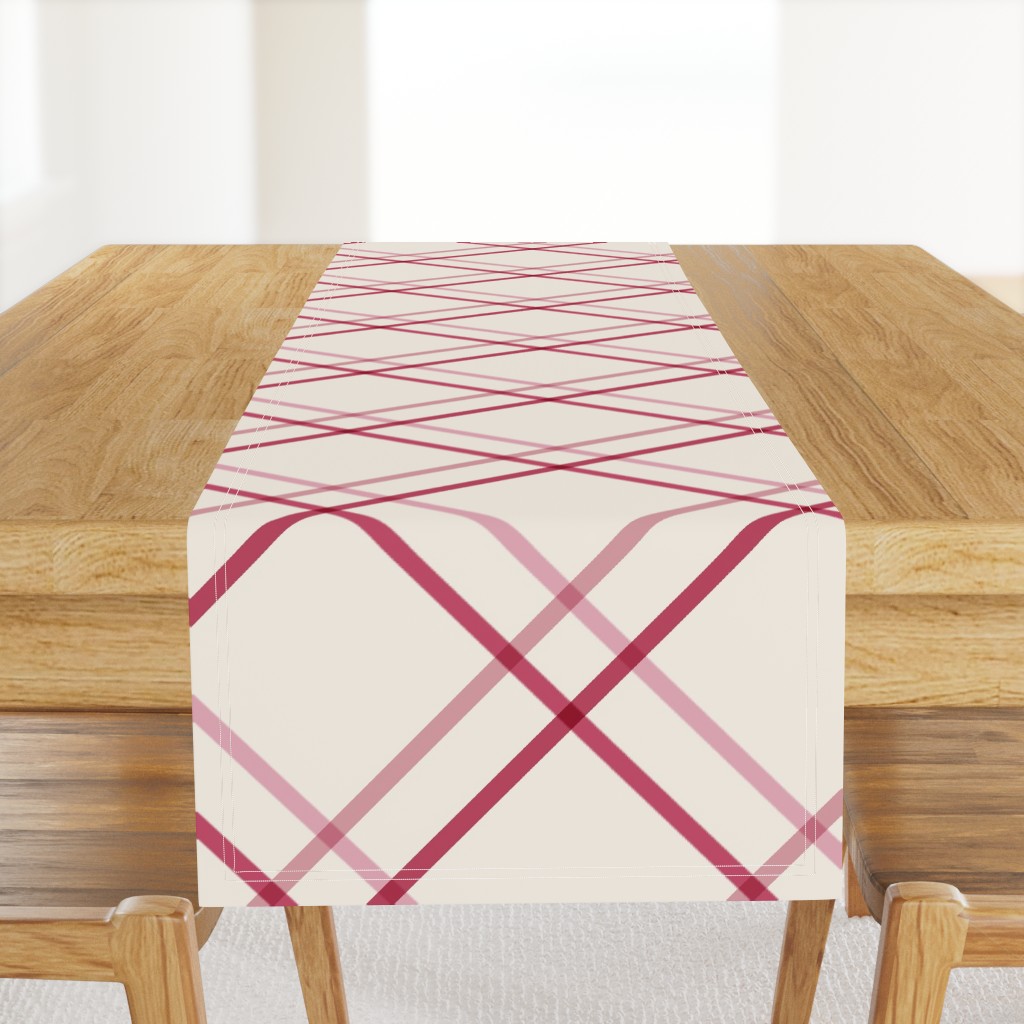 Diagonal Crisscross Stripes Modern Minimalist Bias Lines & Checks in Pink — table-runner