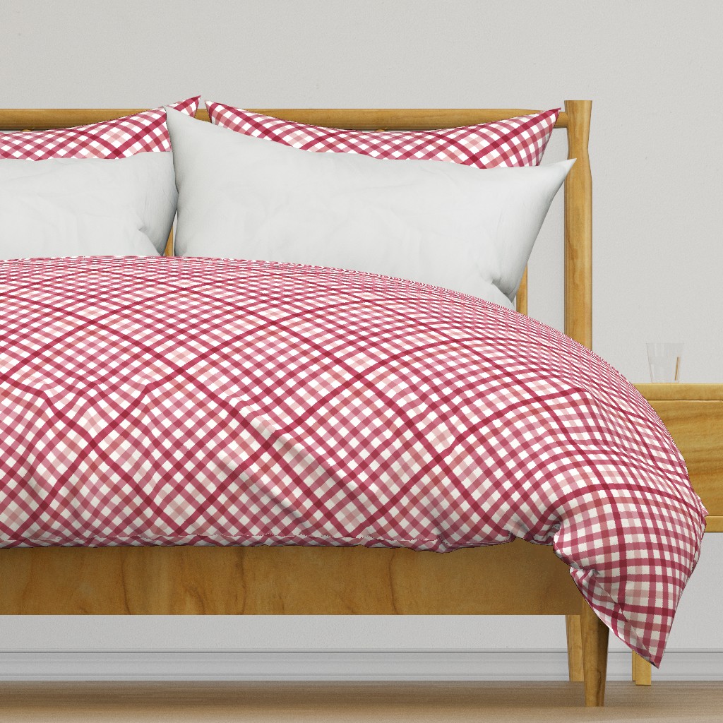 Diagonal Tartan Plaid Check Crimson Crossweave Stripes & Lines in Cherry — duvet-cover