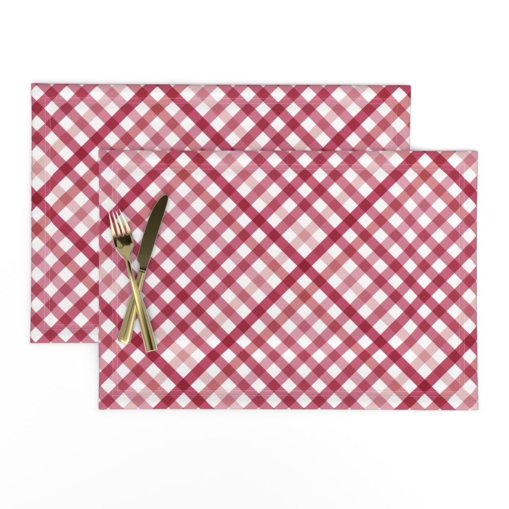 Diagonal Tartan Plaid Check Crimson Crossweave Stripes & Lines in Cherry — placemat