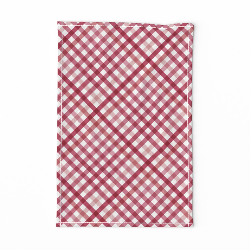 Diagonal Tartan Plaid Check Crimson Crossweave Stripes & Lines in Cherry — tea-towel