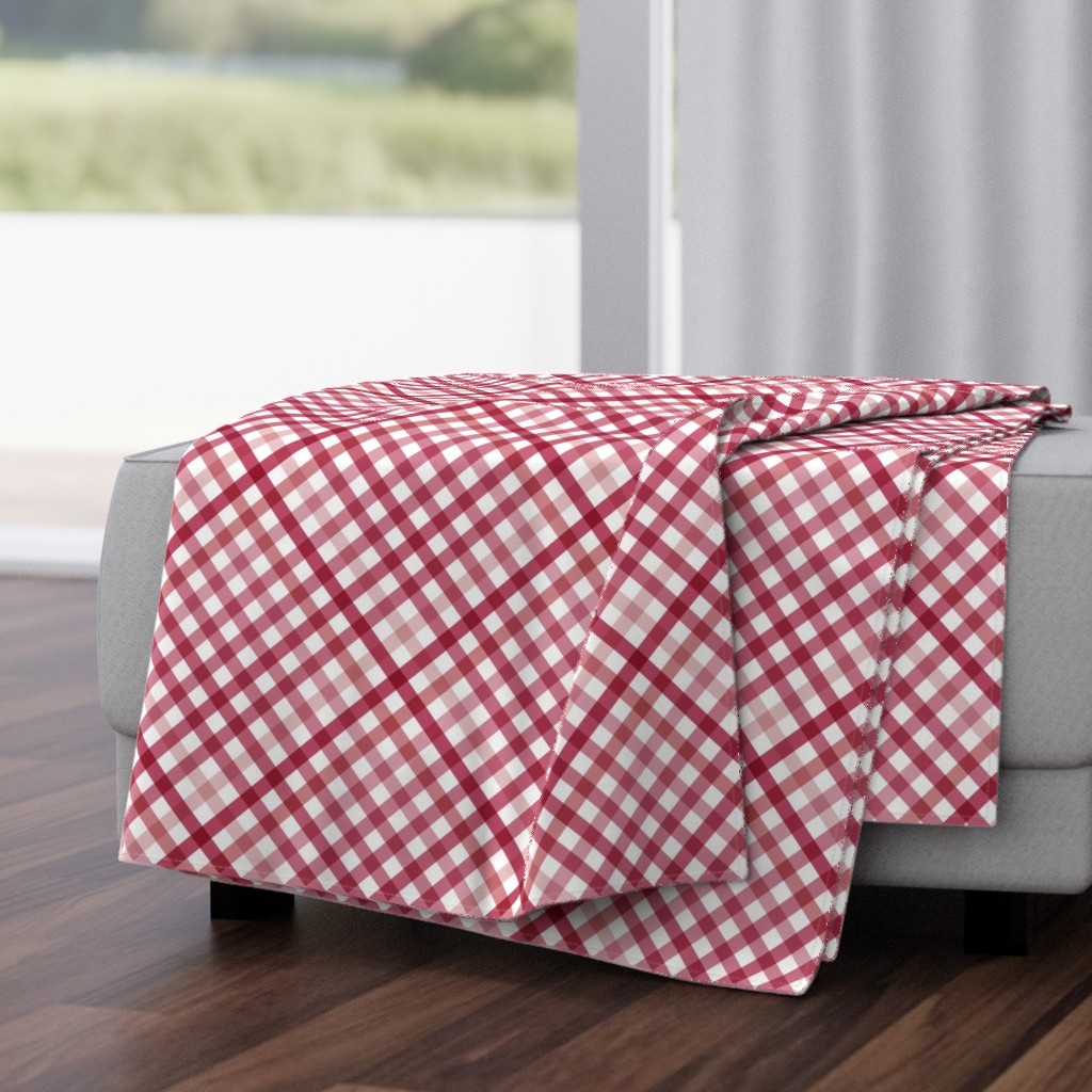 Diagonal Tartan Plaid Check Crimson Crossweave Stripes & Lines in Cherry — throw-blanket