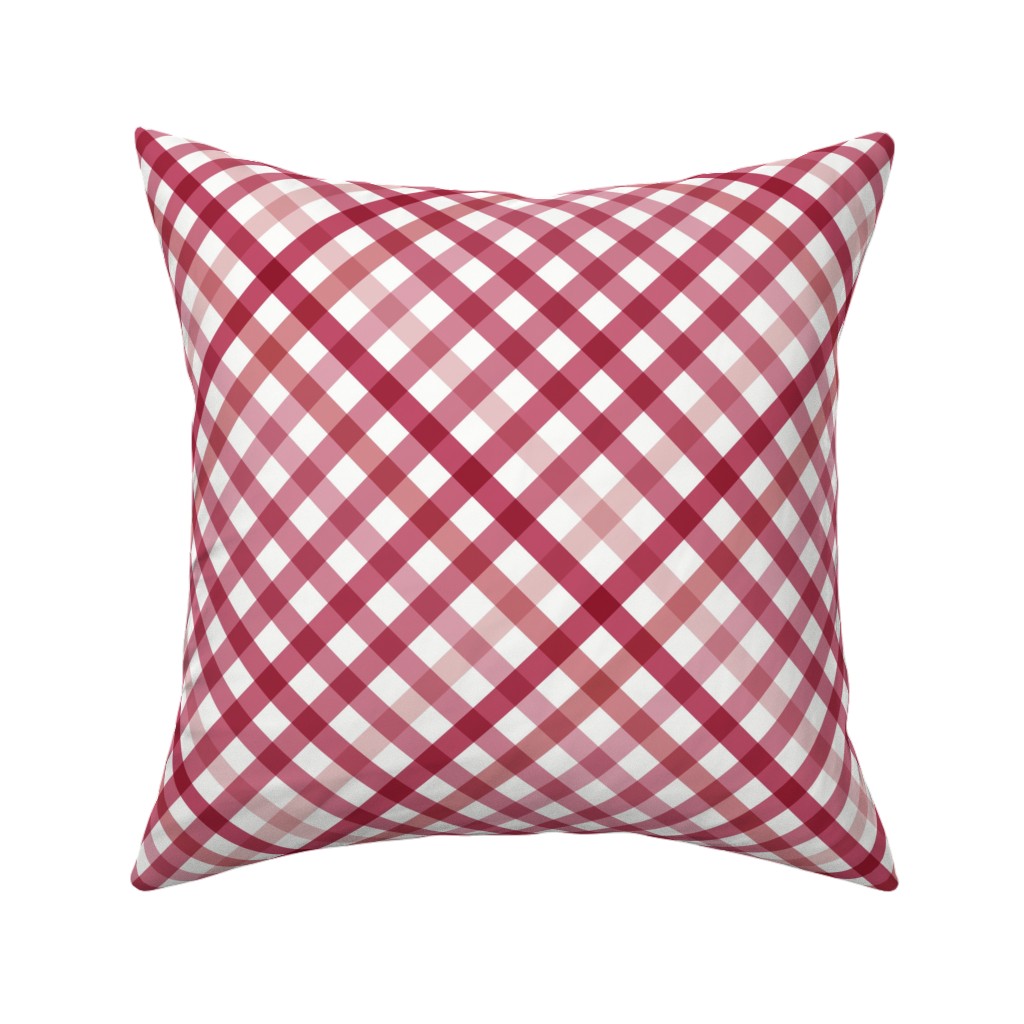 Diagonal Tartan Plaid Check Crimson Crossweave Stripes & Lines in Cherry — throw-pillow