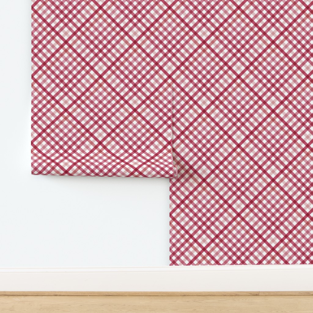 Diagonal Tartan Plaid Check Crimson Crossweave Stripes & Lines in Cherry — wallpaper