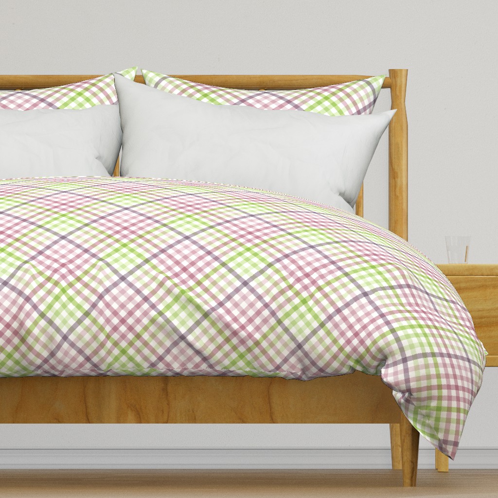 Diagonal Tartan Plaid Check Pastel Crossweave Stripes & Lines in Orchid — duvet-cover
