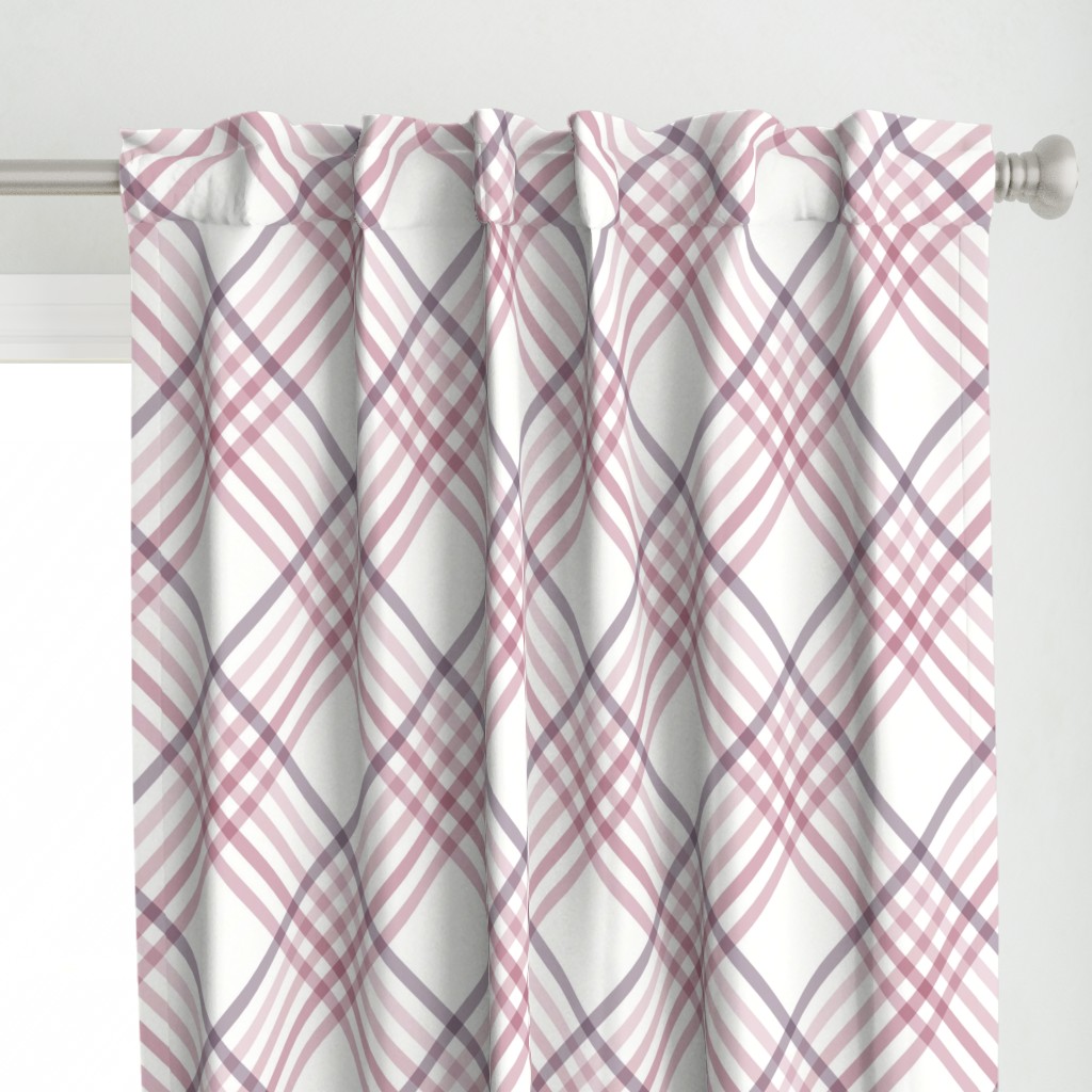 Diagonal Tartan Plaid Check Delicate Crossweave Stripes & Lines in Blush — curtains