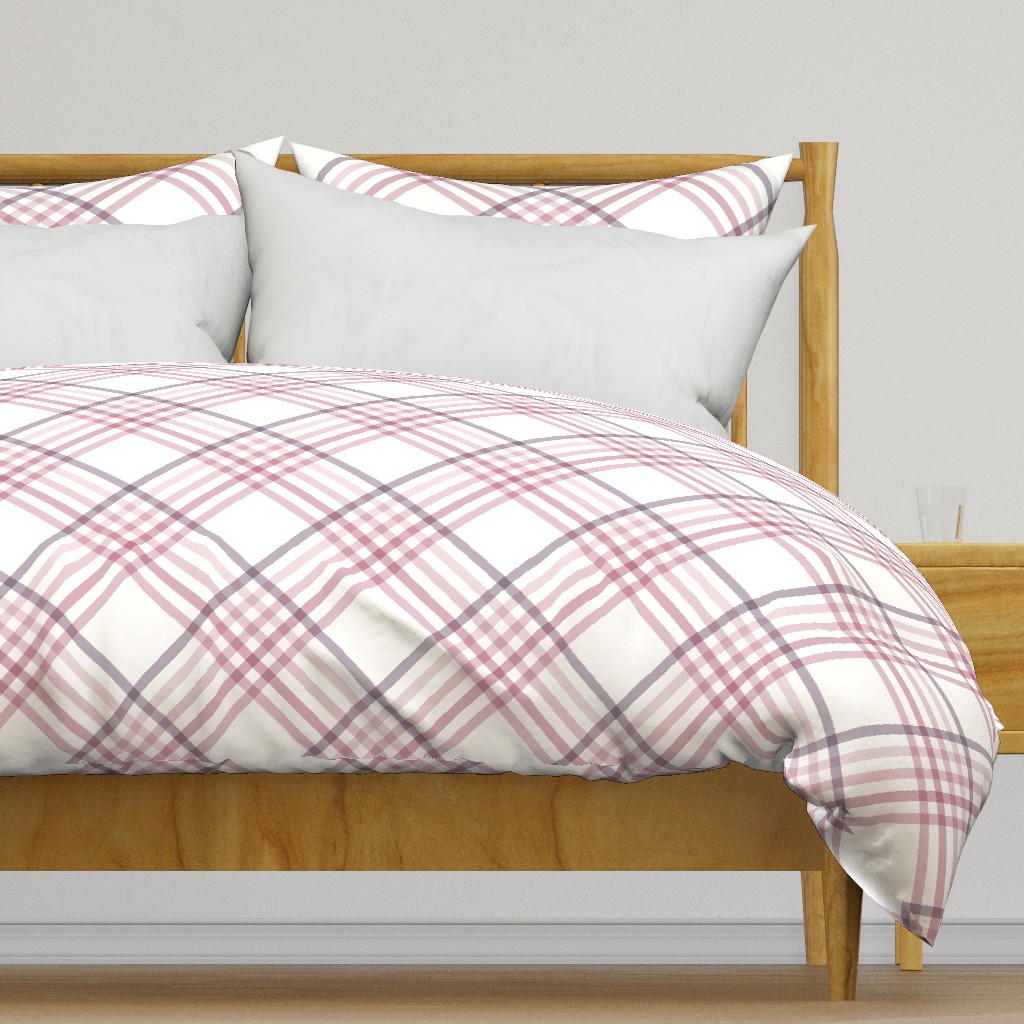 Diagonal Tartan Plaid Check Delicate Crossweave Stripes & Lines in Blush — duvet-cover