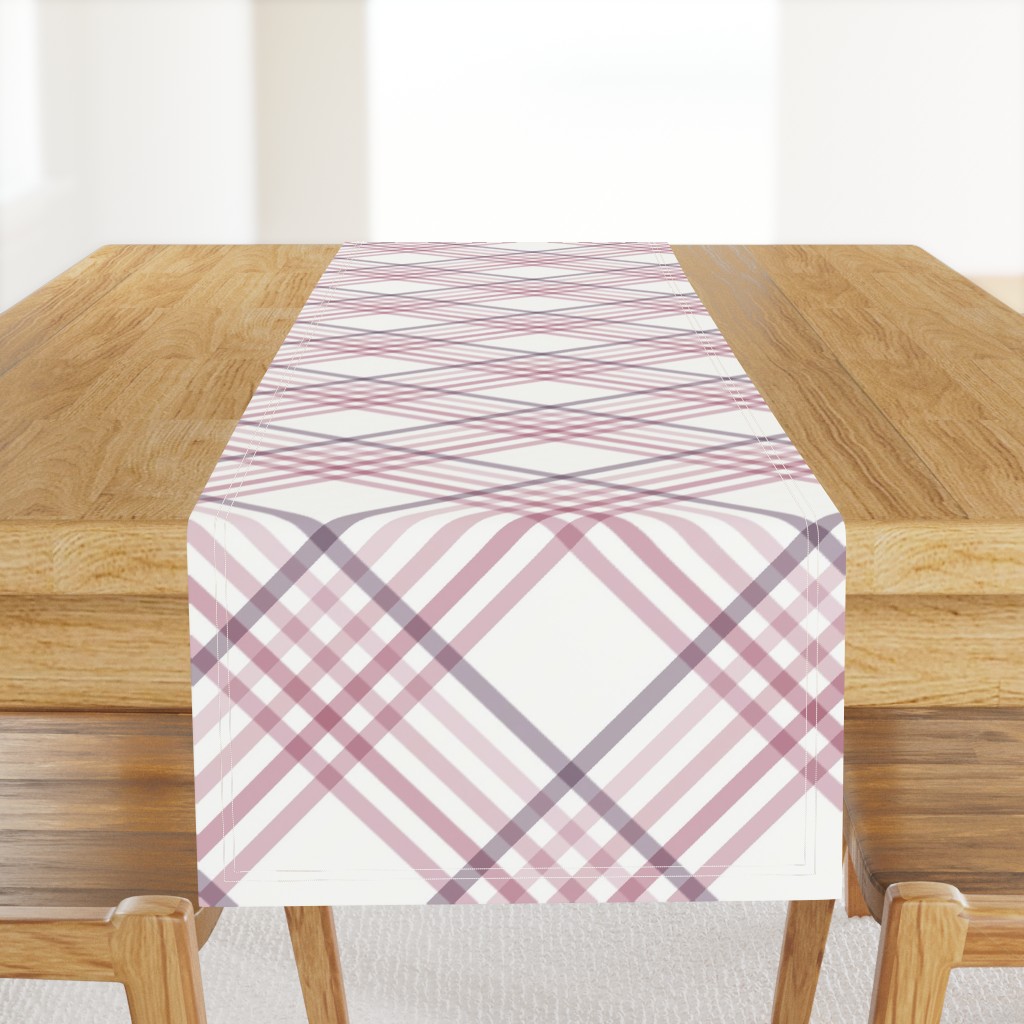 Diagonal Tartan Plaid Check Delicate Crossweave Stripes & Lines in Blush — table-runner