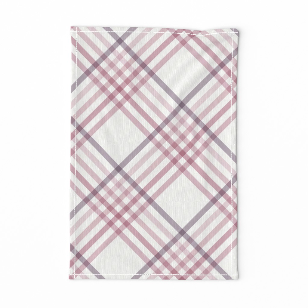 Diagonal Tartan Plaid Check Delicate Crossweave Stripes & Lines in Blush — tea-towel
