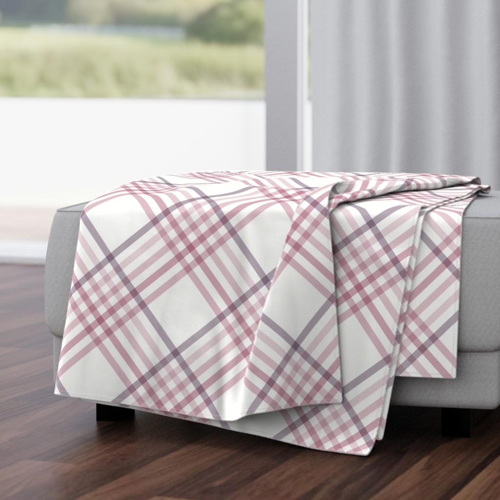 Diagonal Tartan Plaid Check Delicate Crossweave Stripes & Lines in Blush — throw-blanket
