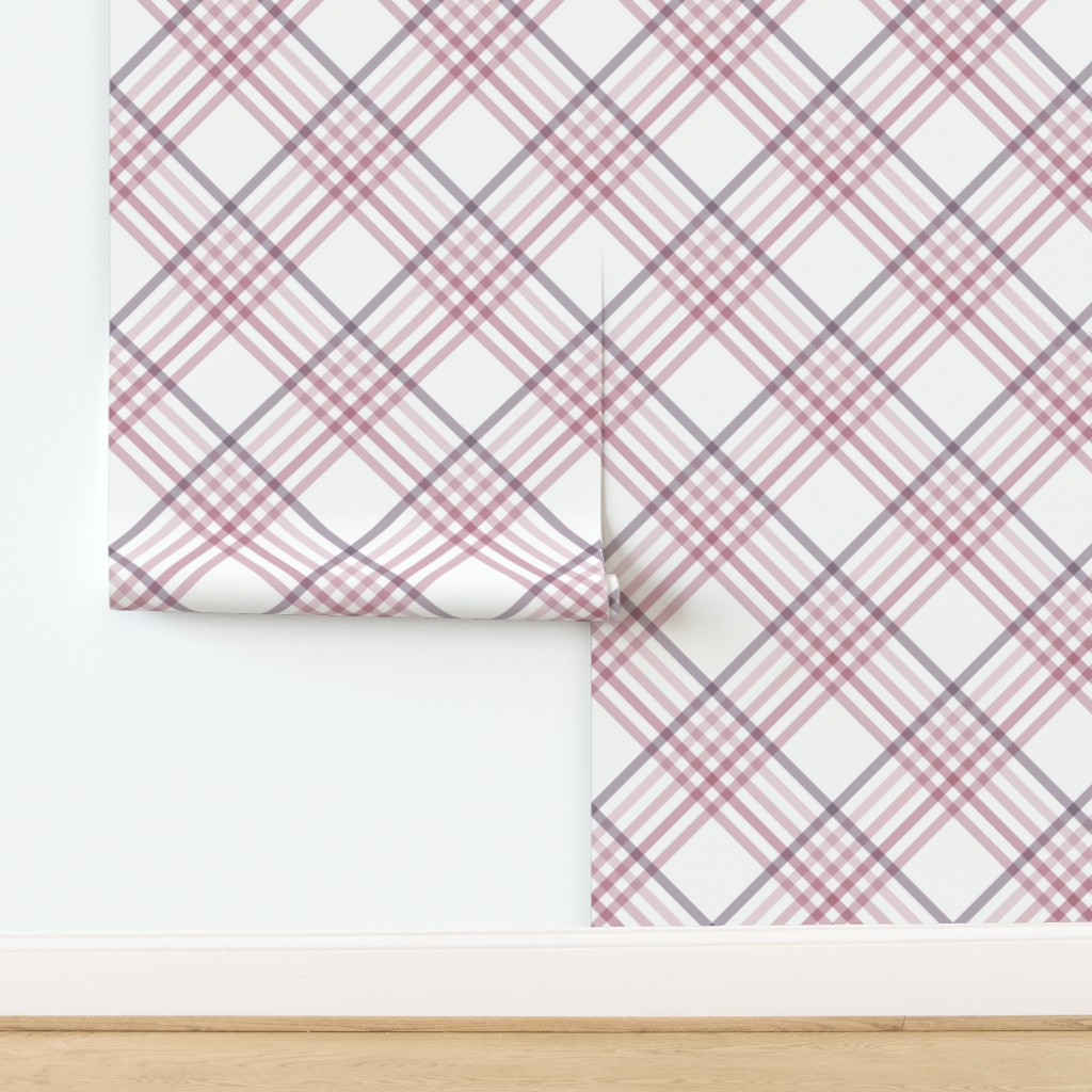 Diagonal Tartan Plaid Check Delicate Crossweave Stripes & Lines in Blush — wallpaper