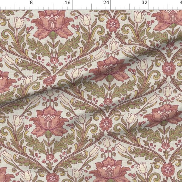 Botanical Victorian Tulip Damask Acanthus Floral Trellis Wallpaper in Coral Botanical Victorian Tulip Damask Acanthus Floral Trellis Wallpaper in Coral