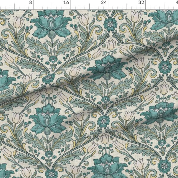 Romantic Victorian Tulip Damask Acanthus Floral Trellis Wallpaper in Teal Romantic Victorian Tulip Damask Acanthus Floral Trellis Wallpaper in Teal