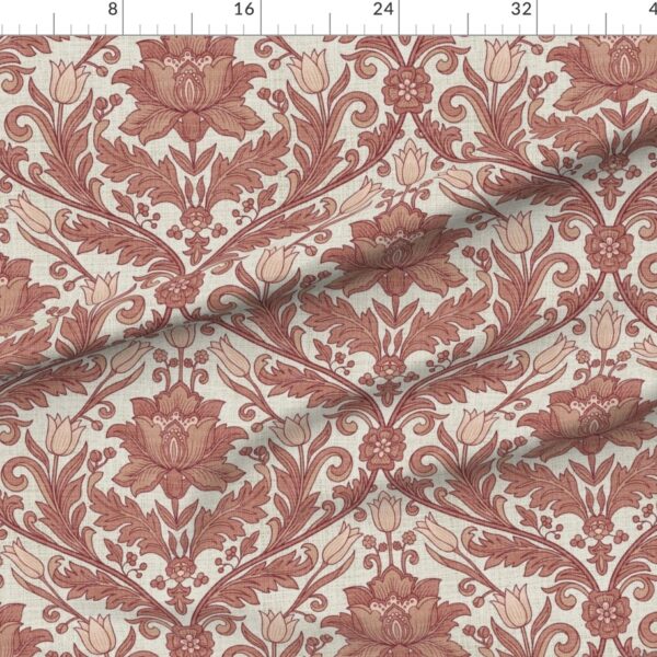 Victorian Tulip Damask Acanthus Floral Trellis Wallpaper in Terracotta Victorian Tulip Damask Acanthus Floral Trellis Wallpaper in Terracotta