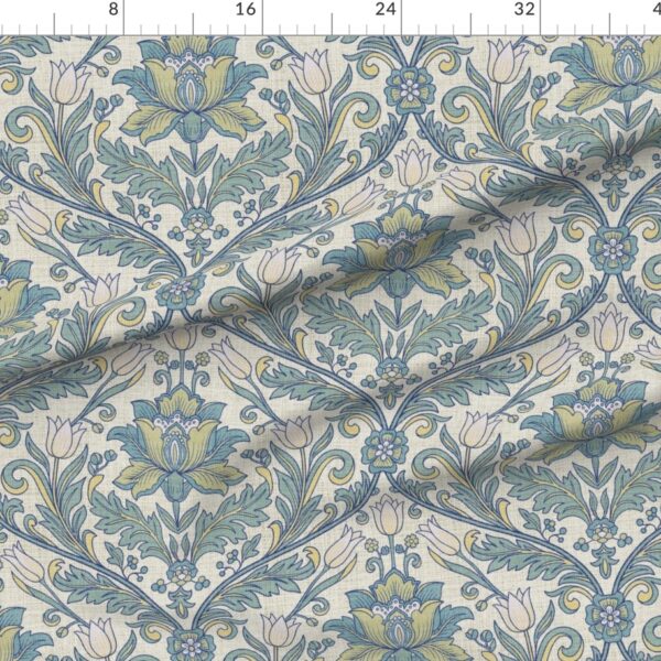 Victorian Botanical Tulip Damask Acanthus Floral Trellis Wallpaper in Aqua Victorian Botanical Tulip Damask Acanthus Floral Trellis Wallpaper in Aqua