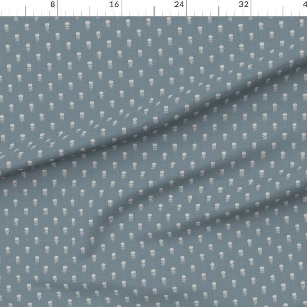 Rustic Block Print Tulip Folk Floral Medium Scale Linen Texture Denim Blue
