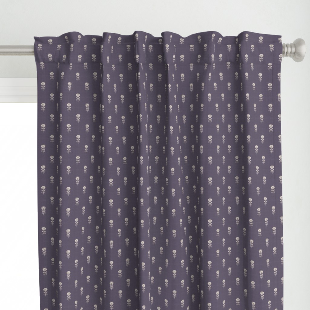 Rustic Block Print Tulip Folk Floral Medium Scale Linen Texture Lavender — curtains