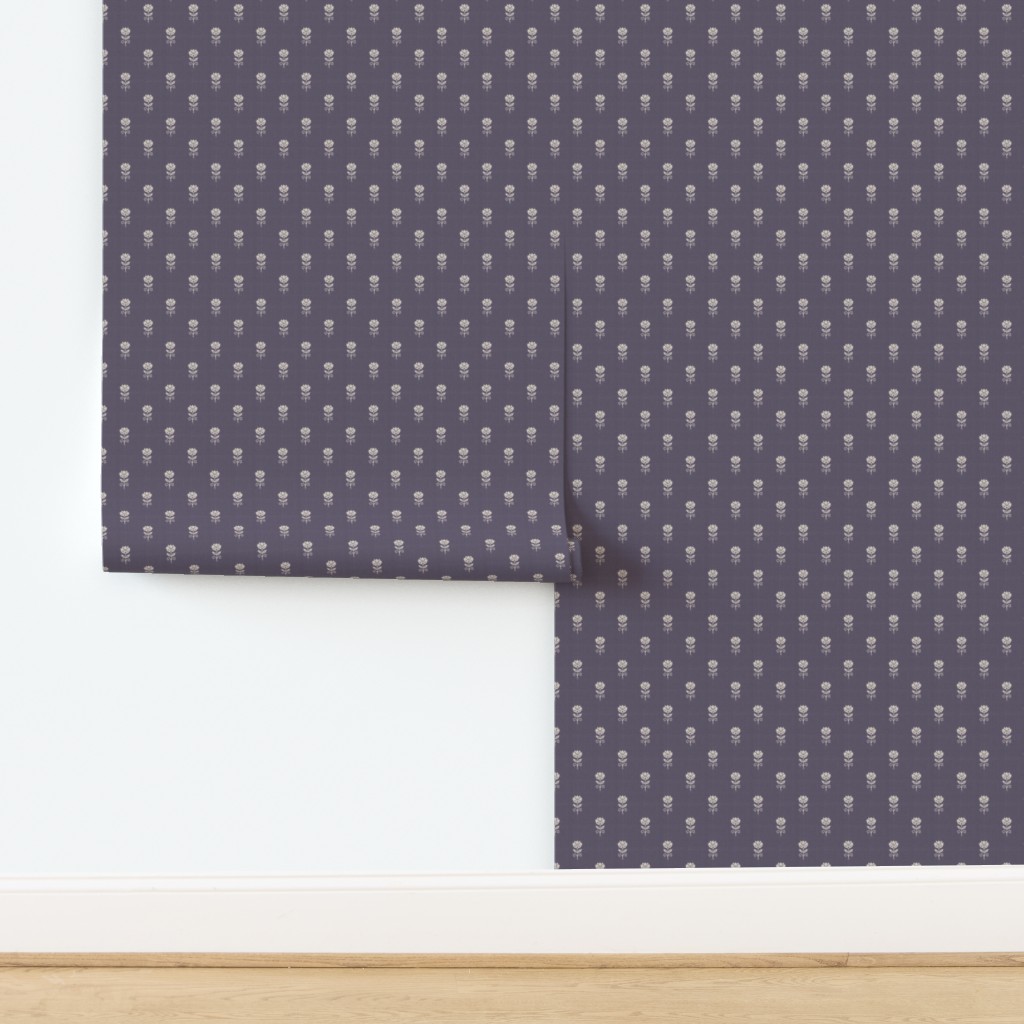 Rustic Block Print Tulip Folk Floral Medium Scale Linen Texture Lavender — wallpaper