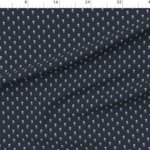 rustic-block-print-tulip-folk-floral-medium-scale-linen-texture-navy-blue